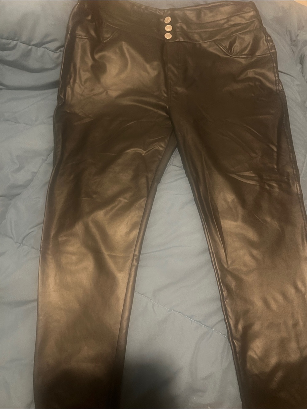 Thrill Black Faux Leather Straight-Leg Jeans